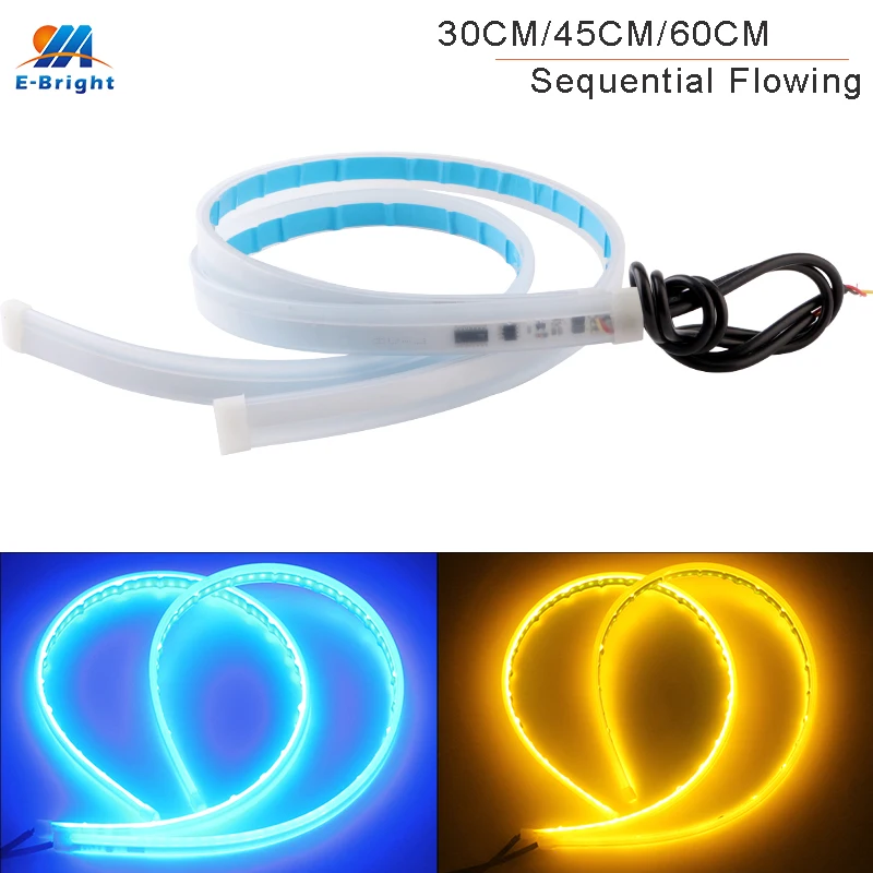 

2pcs DRL Car Flexible LED Daytime Running Lights Turn Signal Lamp Headlight Waterproof 30cm 45cm 60cm With Yellow Turn Signal