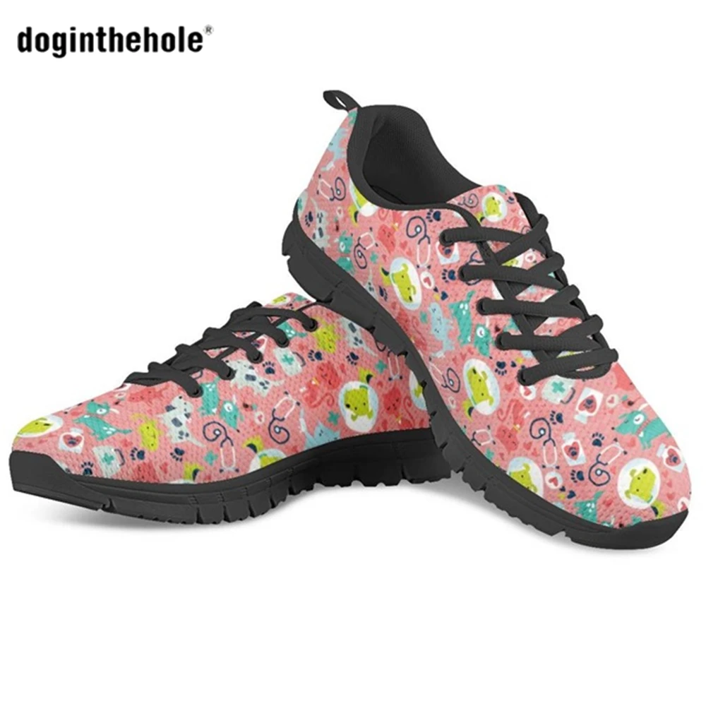 

Doginthehole Veterinary Doctor Print Sneaker for Women Breathable Femme Flat Mesh Shoes for Running Gym Comfortable