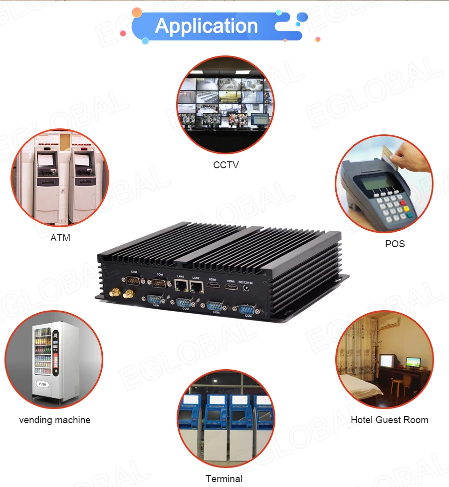 Elevate Your Workspace with Eglobal Industrial Mini PC - Intel Core i3/i5, 2 RJ45 LAN, 2 HDMI, Linux Desktop Computer, 6 RS232 COMs, 8 USB, Windows Ready Description Image.