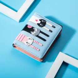 Милый короткий женский кошелек с мультяшным котом, повседневный держатель для кредитных карт из искусственной кожи в Корейском стиле