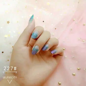 

Glitter French Clear Nail Medium Powder Gradient Transparent Fake Nails Pre-Designed Artificial Nail Tips with Glue Full Cover