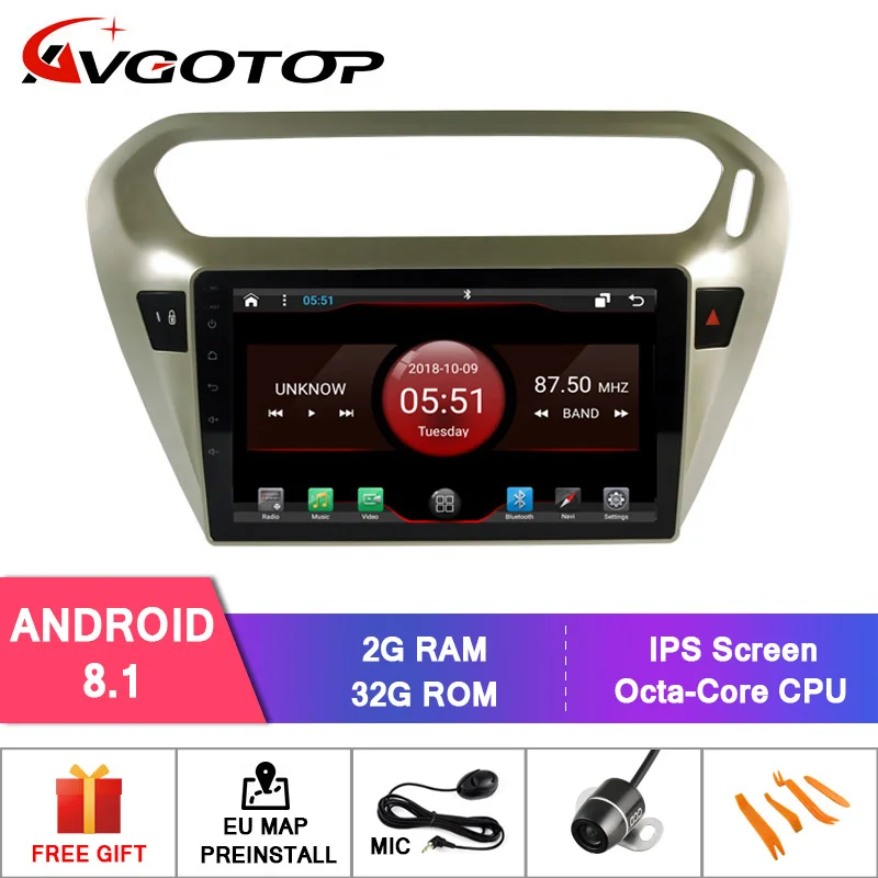 Perfect AVGOTOP Android 9 Bluetooth GPS Car Radio DVD Player For CITROEN ELYSEE/PEUGEOT 301 1