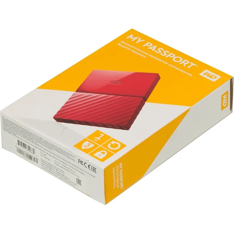 Жесткий диск WD Original USB 3.0 1Tb WDBBEX0010BRD-EEUE My Passport 2.5" красный