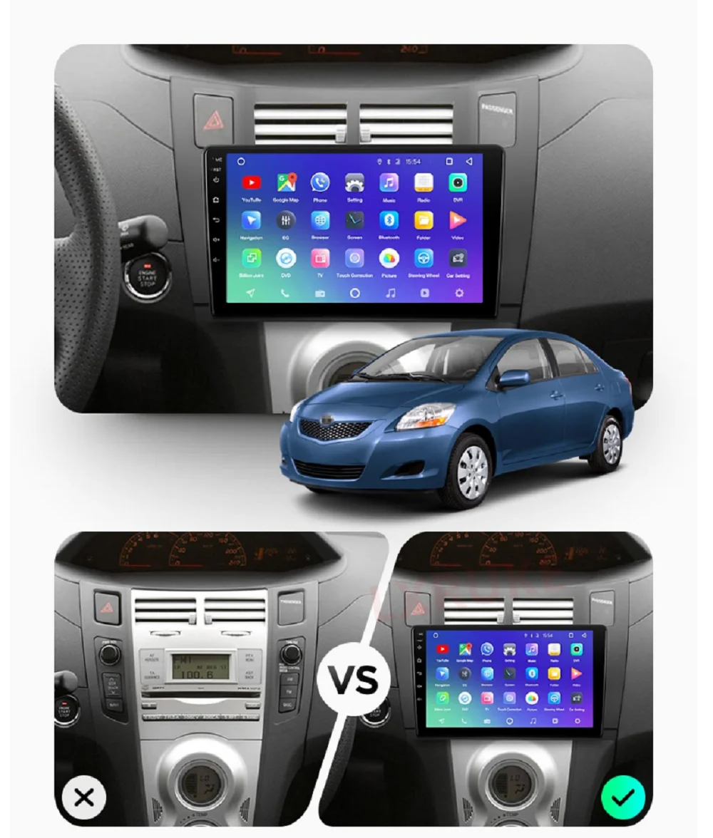 Для Toyota Yaris 2008 - 2011 Android автомобильный мультимедийный DVD радио плеер PX6 4G + 64 ГБ