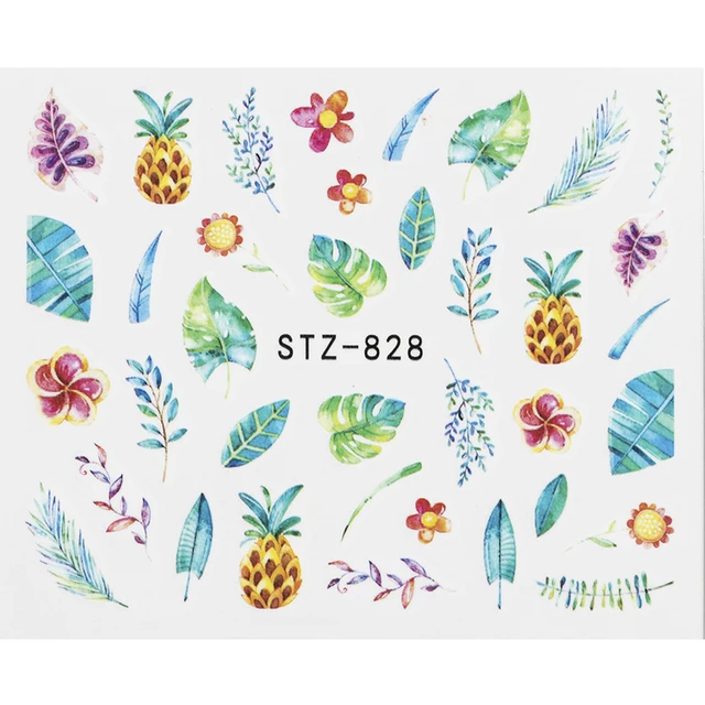 1Pcs Water Nail Decal and Sticker Flower Leaf Tree Green Simple Summer DIY Slider for Manicure Nail Art Watermark Manicure Decor SF182