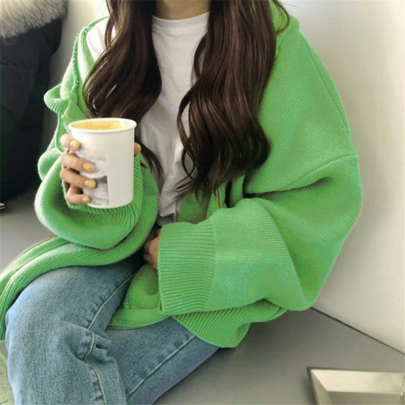 Autumn Spring Sweet Knitted Cardigan Long Stripe Cardigan Elastic Sweater Feminino Green Tops