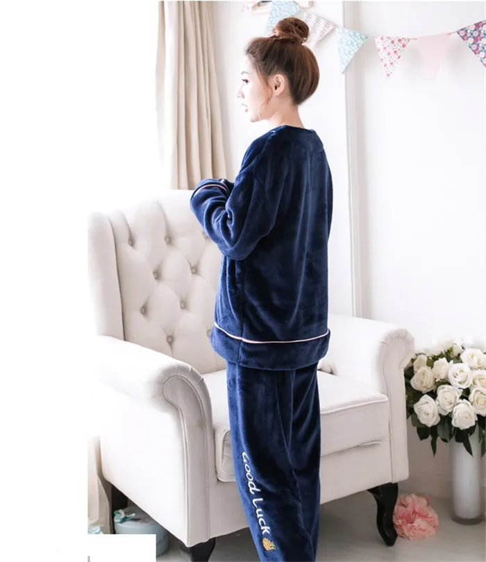 korean Flannel Warm Pajamas for Women Long Sleeve Home Suit Ladies sleepwear Velvet Pajama set Thick Feminino Pants Pyjamas