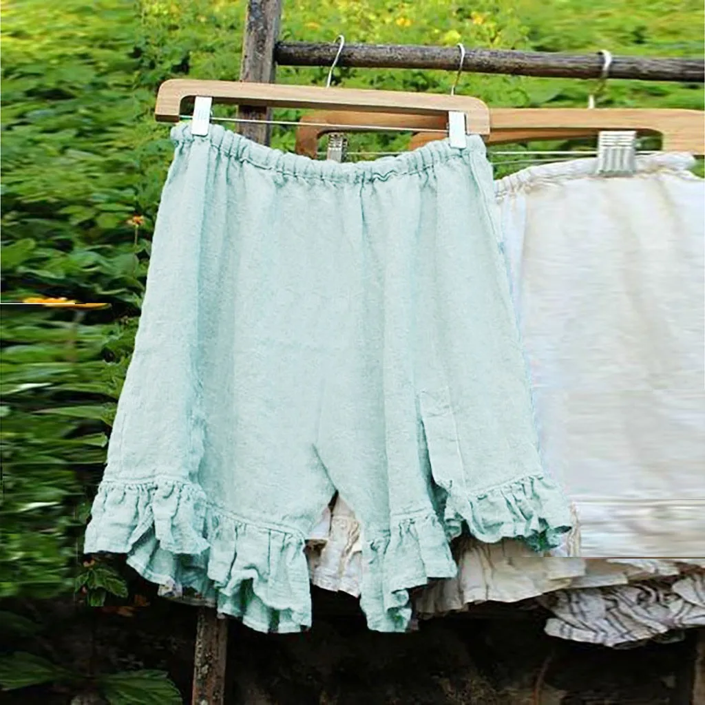 D Женские повседневные однотонные льняные свободные широкие Короткие штаны больших размеров с высокой талией, повседневные шорты в простом стиле для женщин, szorty damskie - Цвет: D