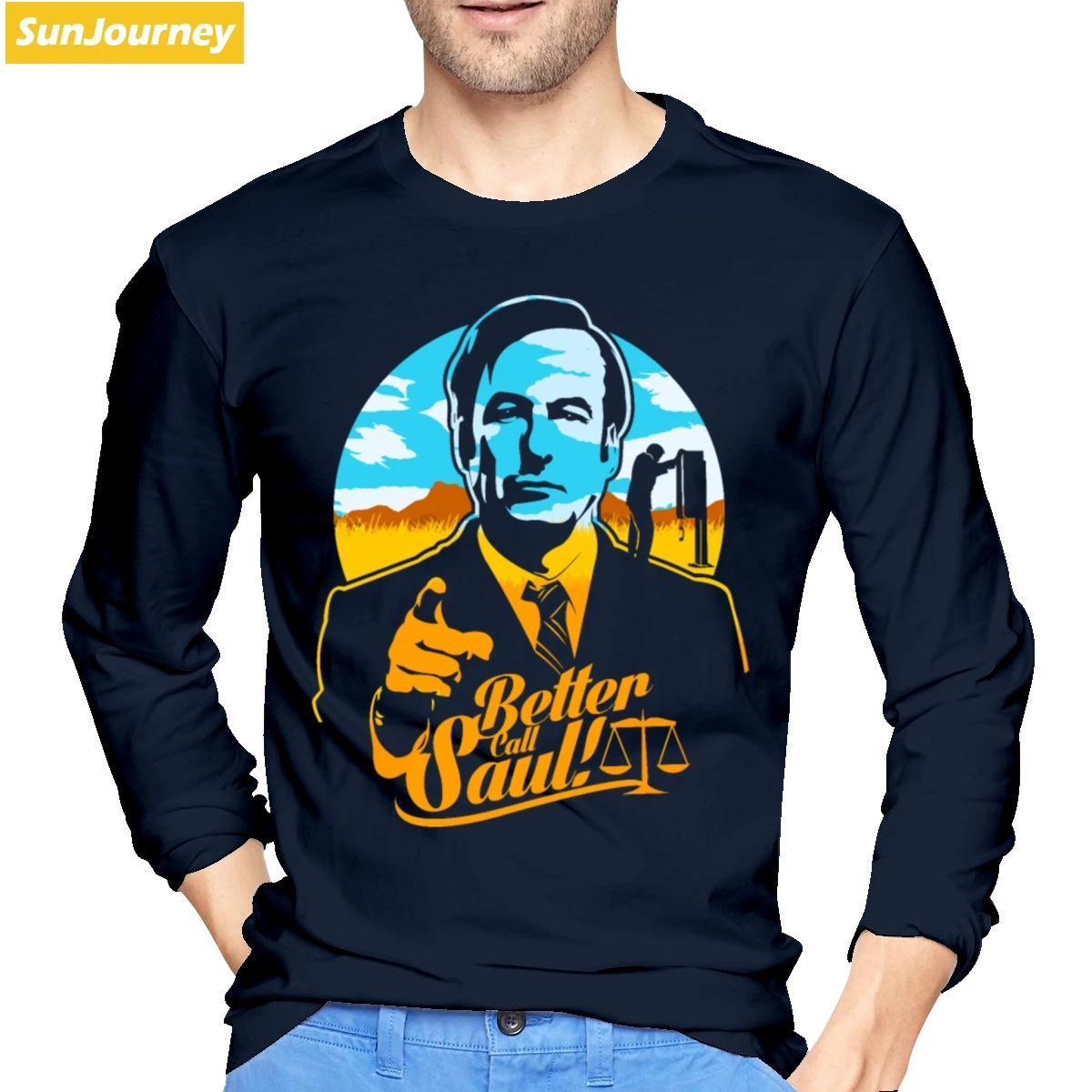 Better Call Saul Breaking Bad Tshirt Cotton Crewneck Long Sleeve T Shirt Men - Color: Navy Blue