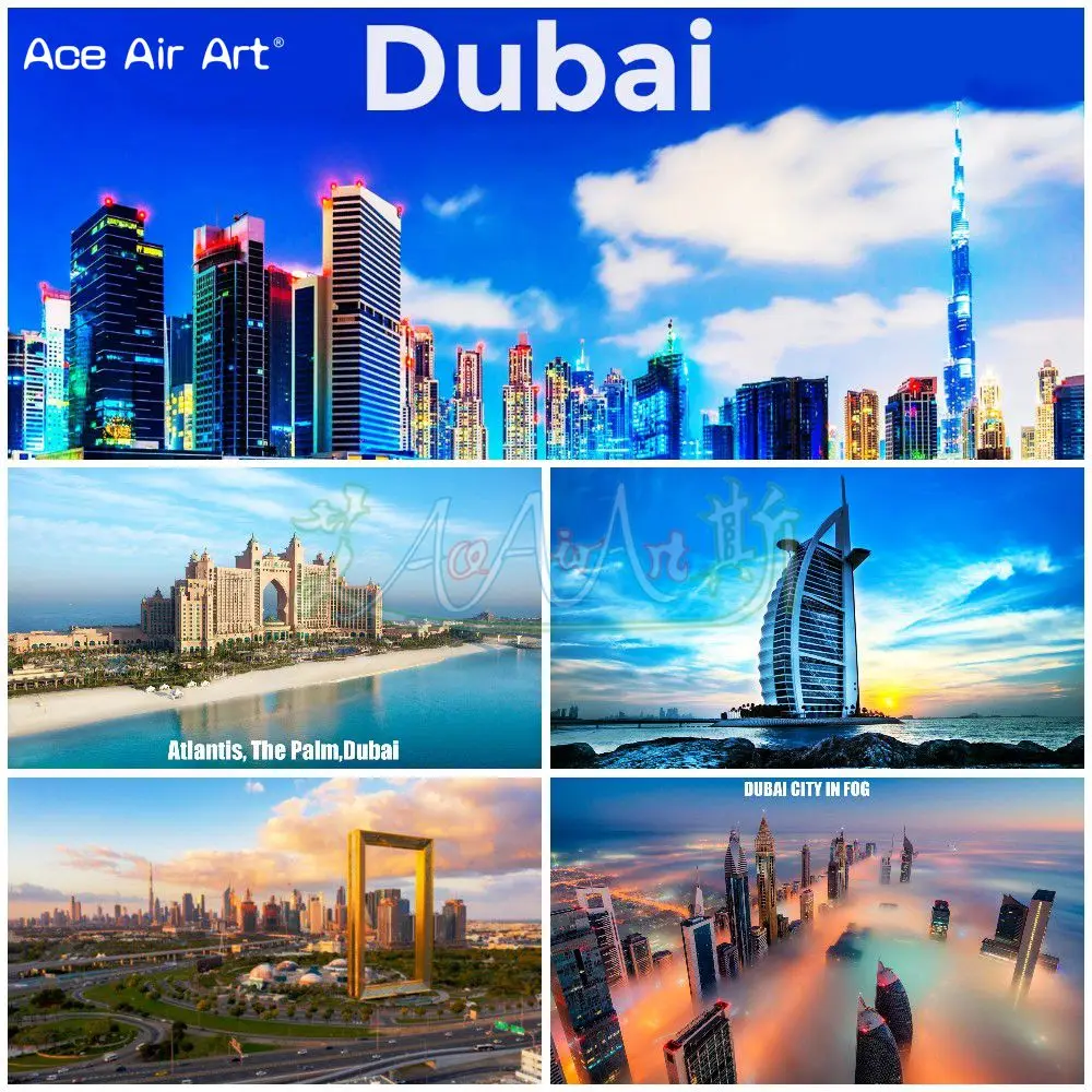 

The United Arab Emirates Landscape 5D Diamond Painting City of Dubai Frame,Burj Al Arab,Atlantis,Creek Tower for Home Decor