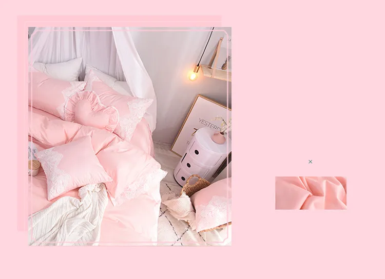Принцесса Постельное белье 3/4 шт. розового и фиолетового цветов серый голубой цвет постельное белье с кружевным краем хлопок кроватные простыни для девочек Спальня