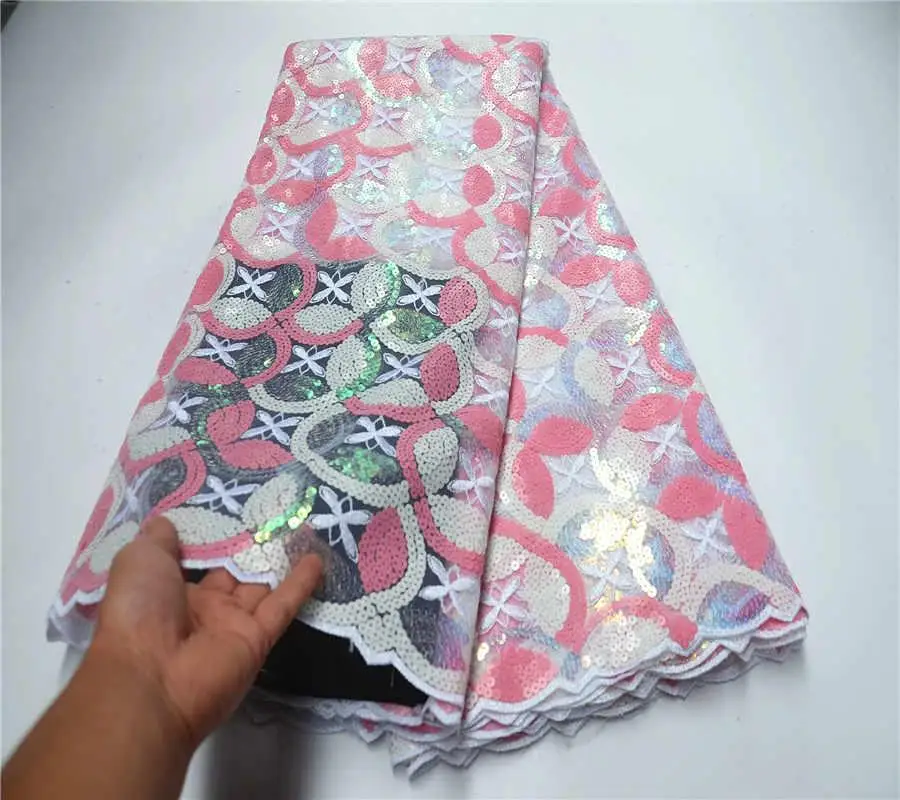 

2019 Latest sequence French Organza Nigerian lace fabrics high quality African sequin lace fabric for wedding dress PSA835-3