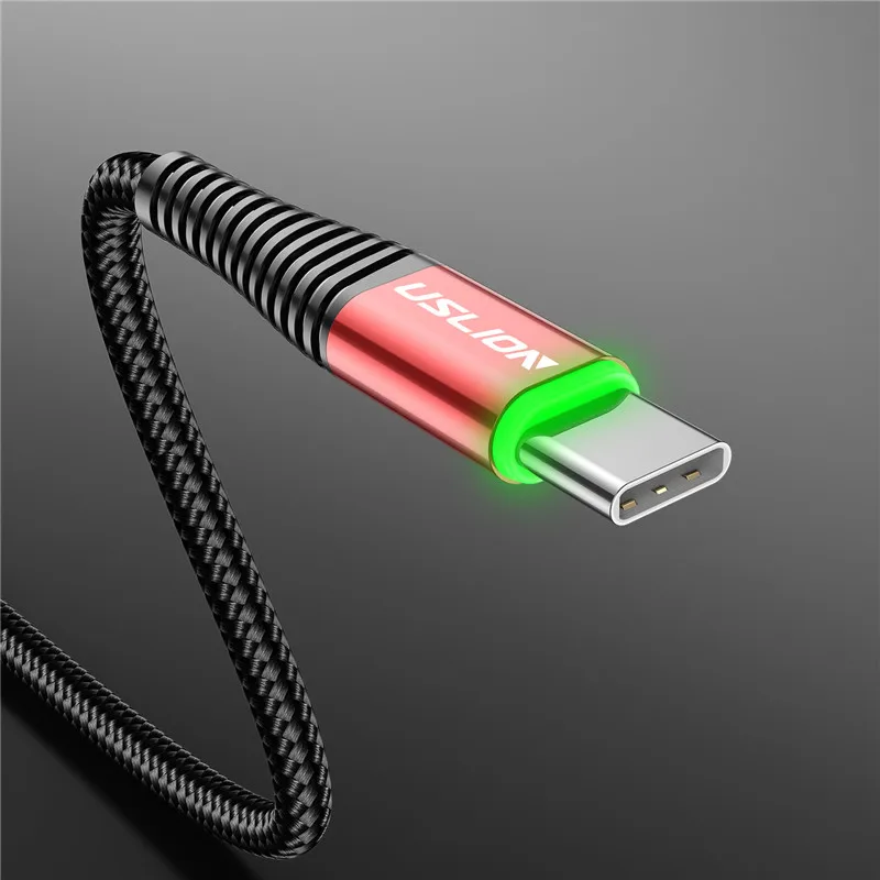 thumbnail image 1 of Cable USB tipo C USLION de 0,5 m/1 m/2 m con LED 3A, cable de carga rápida para Samsung Galaxy, Xiaomi, Huawei Note 7, cable de datos USB-C, cable de carga, 1 of 5