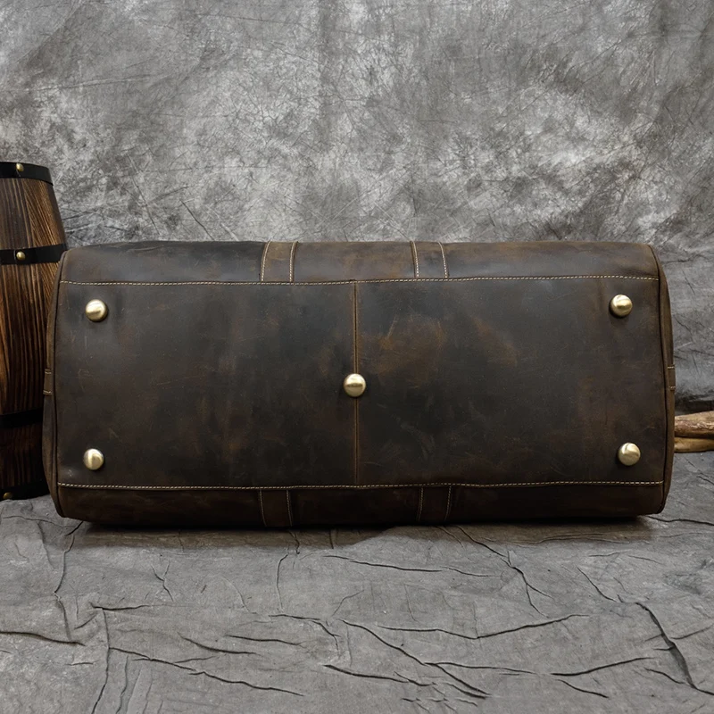60cm Vintage Mens Real Leather Travel Weekender Overnight Travelling Handbag For 3 days Business