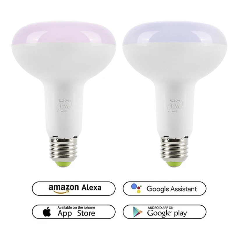 11W RGB WiFi Smart Light Bulb, Dimmable, Multicolor, Wake-Up Lights, No Hub Required, Compatible with Alexa and Google Assistant