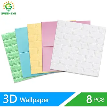 

8pcs 3D Wall paper Brick stone pattern Self-Adhesive Waterproof 3D Wall Stickers DIY Kitchen Bathroom Home Wall Decal Sticker