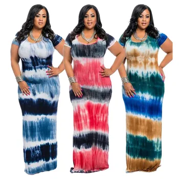 

Summer Women Dresses Plus Size Dress Short Sleeve Round Neck Straight Casual Long Dress Striped Printed Wholesale Drop Shipping