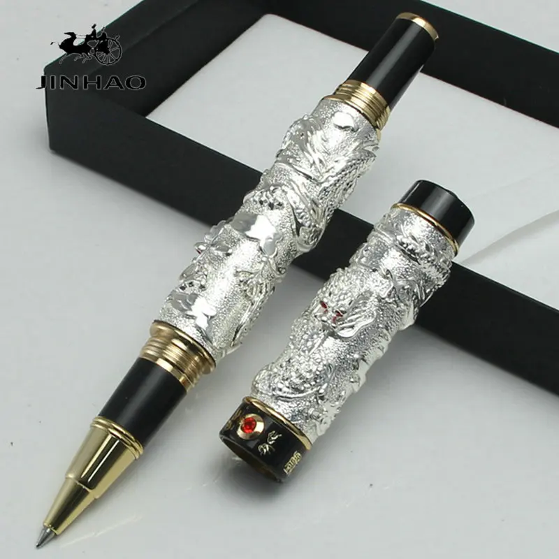 JINHAO Винтаж роскошный Ручка-роллер двойной играющий Дракон жемчуг металлорежущий