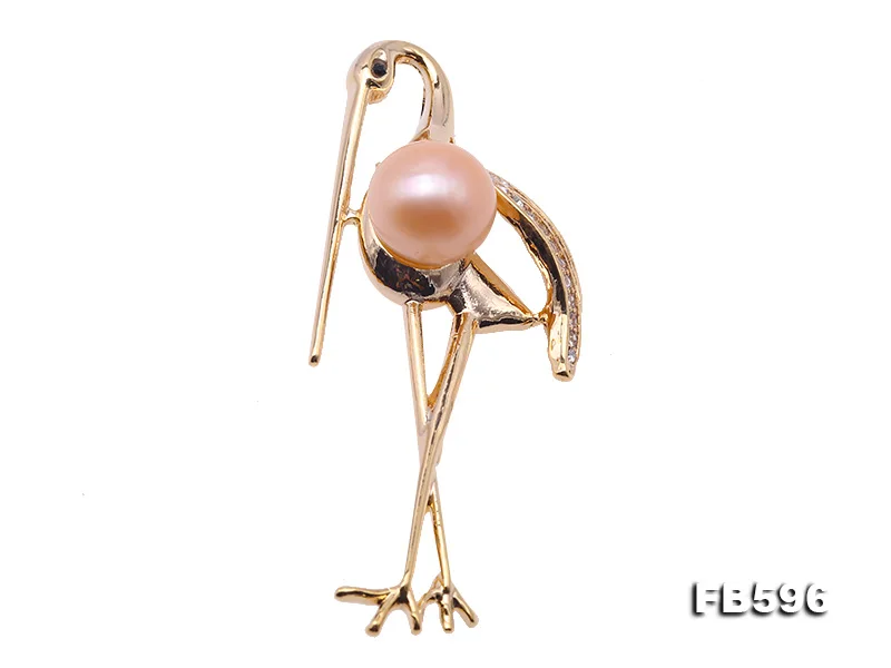 JYX New Crane Design Pearl Brooch 11.5mm pink natural freshwater pearls pins shinning zircon rosa elegant gift