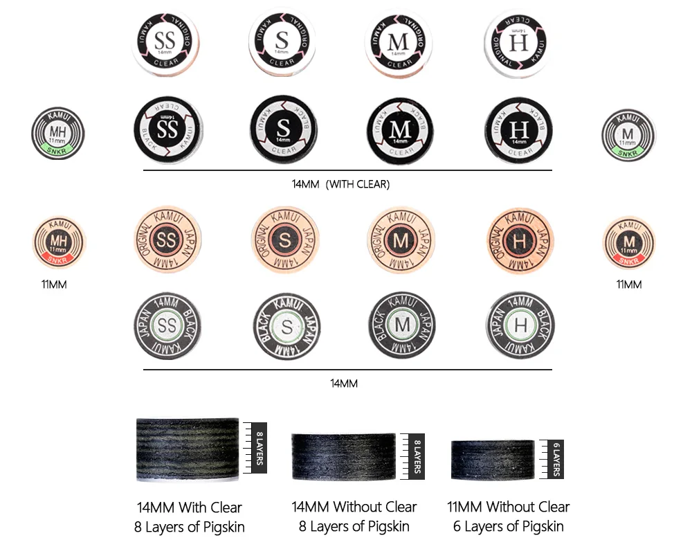 Original Japanese KAMUI Tip Pool Cue Snooker Tip 11mm/14mm Tip 6/8