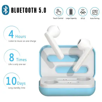 

White／Blue TWS Sports Bluetooth 5.0 Earphone Touch Earbuds Stereo Surround Gaming Headset Noise Reduction Wireless Earphones