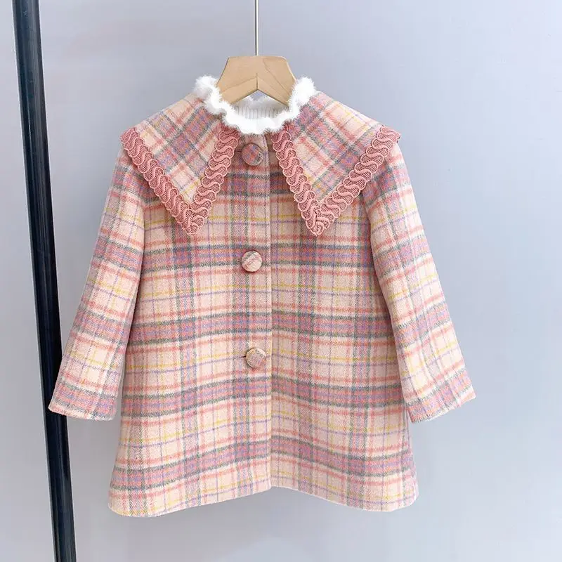 

Winter Girls Woolen Jackets Kids Plaid Thicken Coats Children Autumn Clothes Warm Casual Kids Girls Outwear Long Jacket Parkas