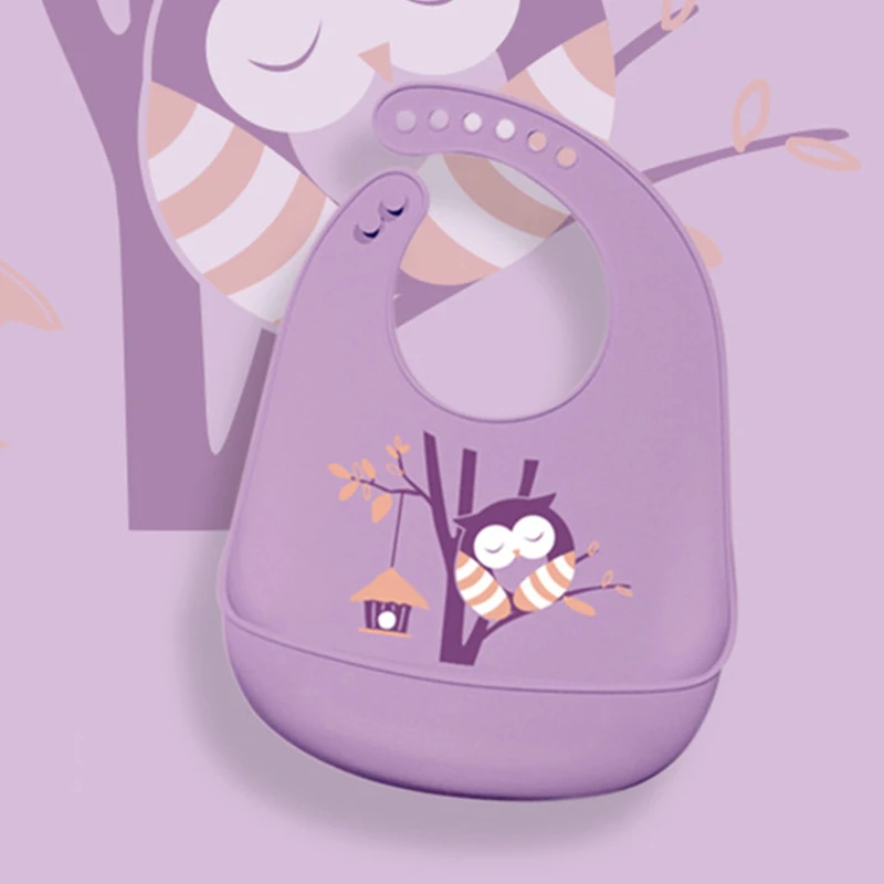 Purple Owl Детский нагрудник для кормления, слюнявчик, полотенце, Мультяшные силиконовые фартуки, регулируемый слюнявчик для новорожденных, бандана, нагрудники, Детский водонепроницаемый тканевый нагрудник - Цвет: Purple Owl