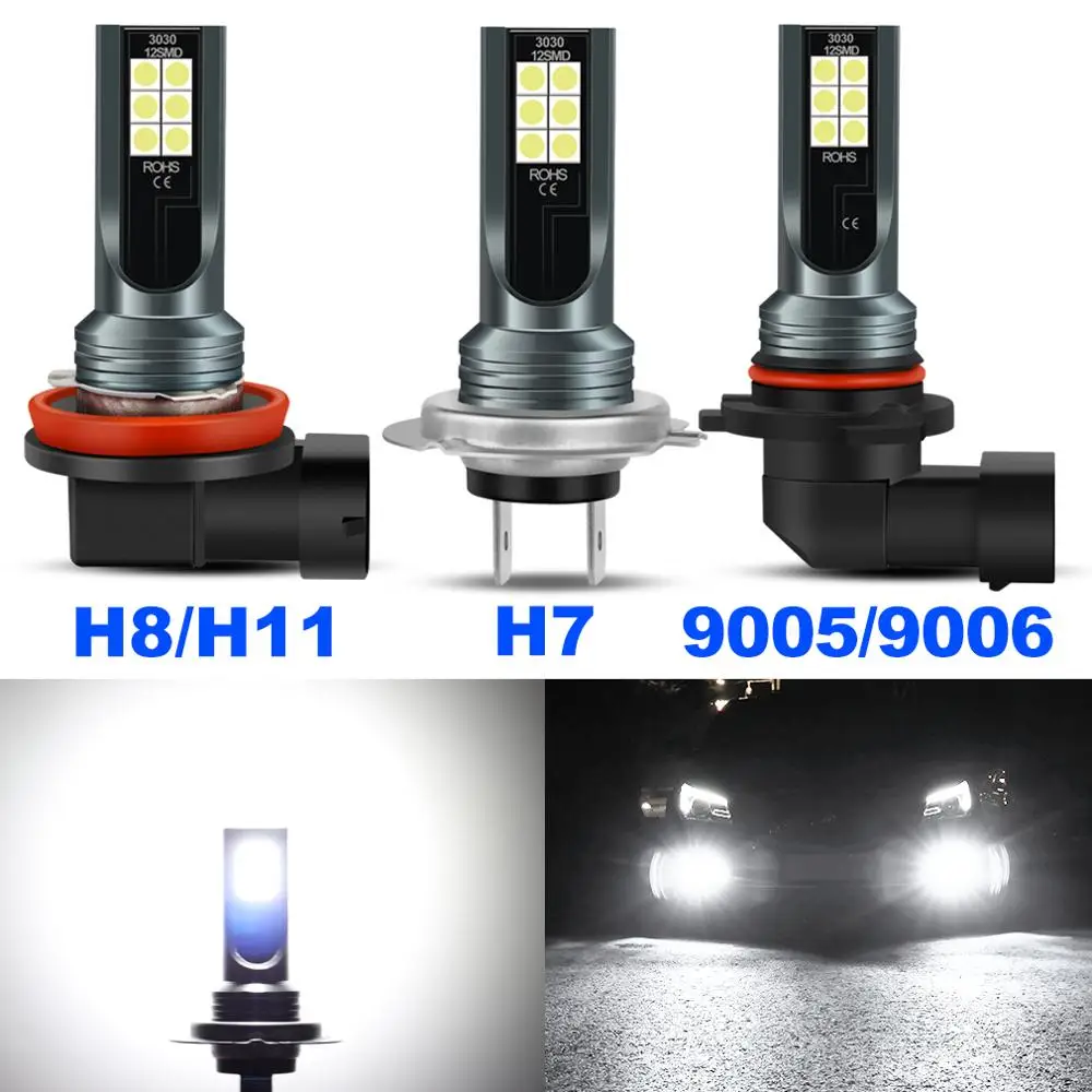 

2pcs Super Bright H7 H11 H8 9005 HB3 9006 HB4 Led Bulbs Car Fog Lights Auto Fog Lamp Day Running Light 6000K White 12V