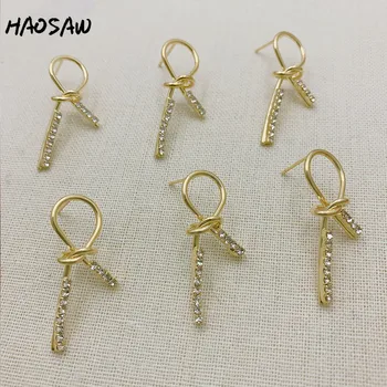 

HAOSAW 10*30MM 4Pcs/Lot Genuine Gold Stud Parts/Silver Soft Pin/Bowknot Design/CZ/Handmade Jewelry/Stud Earrings Accessories