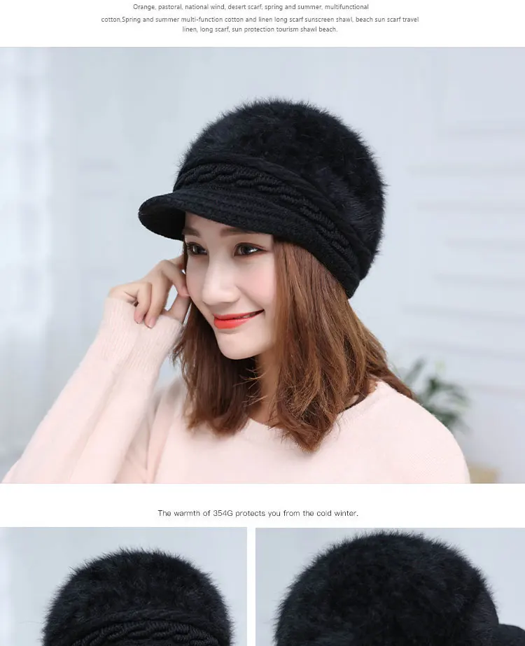 Women's hat winter rabbit hair knitted beret hat winter hats for women caps women fashion winter hat women's knitted hat