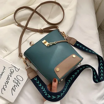 

Female crossbody small bag 2020 Newest casual Wide strap bag patchwork Bucket bag Korean fashion chain bolsos mujer bandolera