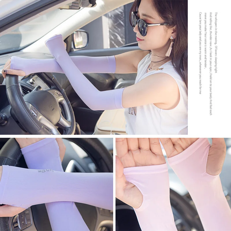 2 Pairs Sun UV Protection Arm Cooling Sleeve Warmers Cuffs with Thumb Holes for Outdoor Cycling THIN889