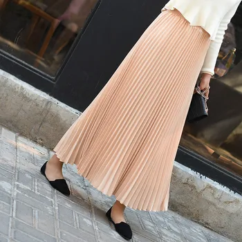 

2020 New Fashion White Skirt Women's High Waist Pleated Solid Color Half Length Elastic Skirt Lady Waist Skirt T02