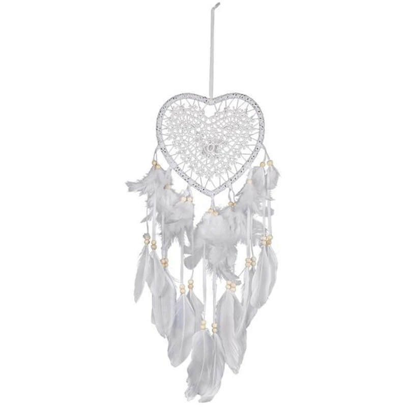 

Handmade Lace Dream Catcher Feather Bead Hanging Decoration Ornament Gift Colorful Craft Dream Catcher Wind Chimes Art Pendant-A