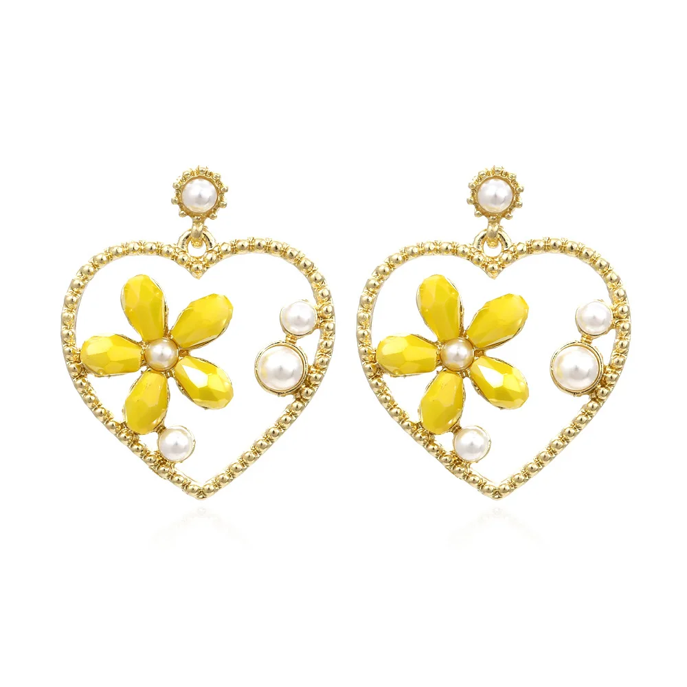 

S2337 Fashion Jewelry Flower Heart Dangle Earrings Faux Pearl Stud Earring