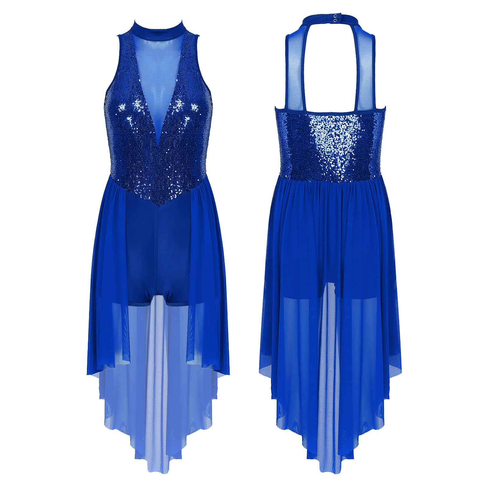 Women Ballroom Ballet Dance Dress Adult Shiny Sleeveless Latin Lyrical Dance Leotard Dress Ballerina Stage Performance Dancewear
