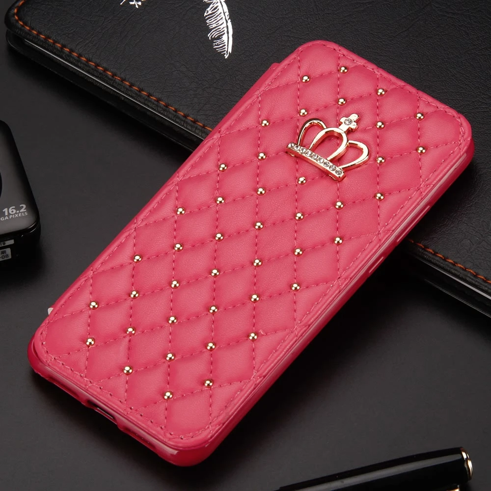 rose red LAPOPNUT Блестящий Защитный чехол-кошелек для HUAWEI P30 Pro mate 20 Lite P20 модный кожаный чехол-книжка с бриллиантовой короной и подставкой - Цвет: rose red