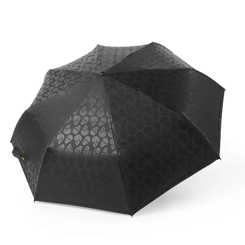 QMJHVX Fully Automatic Skull Umbrella Handle Tri-fold Color Glue Umbrellas Glassfiber Business Umbrella Parasol parapluie