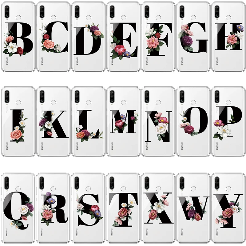 

Fashion Custom name Letter Monogram Back Cover For Huawei P10 P20 P30 Lite Pro Plus P Smart 2019 Z Nova 3e 4e Soft Silicone Case