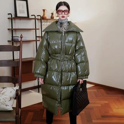 Algae green Новое поступление, роскошная брендовая длинная парка для женщин, зимнее пальто для подиума, кожаная куртка, ветронепроницаемая Водонепроницаемая зимняя теплая куртка - Цвет: Algae green