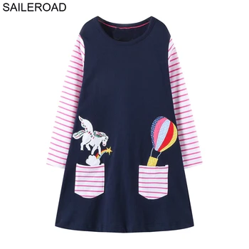 

SAILEROAD Girls Unicorn Costume Cartoon Cotton Long Sleeve Lovely Dresses Autumn Winter for Baby Girl Party Dress 2-7Years
