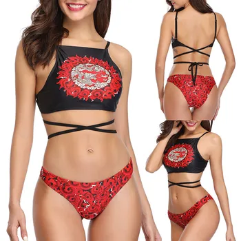 

2020 High Quality Women Split Underwear Set High Waist Bathing Suit Fashion Design Bandage Female Intimates Push Up Pad Lengerie