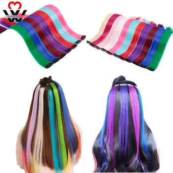 

MANWEI Colored Highlight Synthetic Hair Extensions Clip In One Piece Color Strips 20" Long Straight Hairpiece For Sports Fans