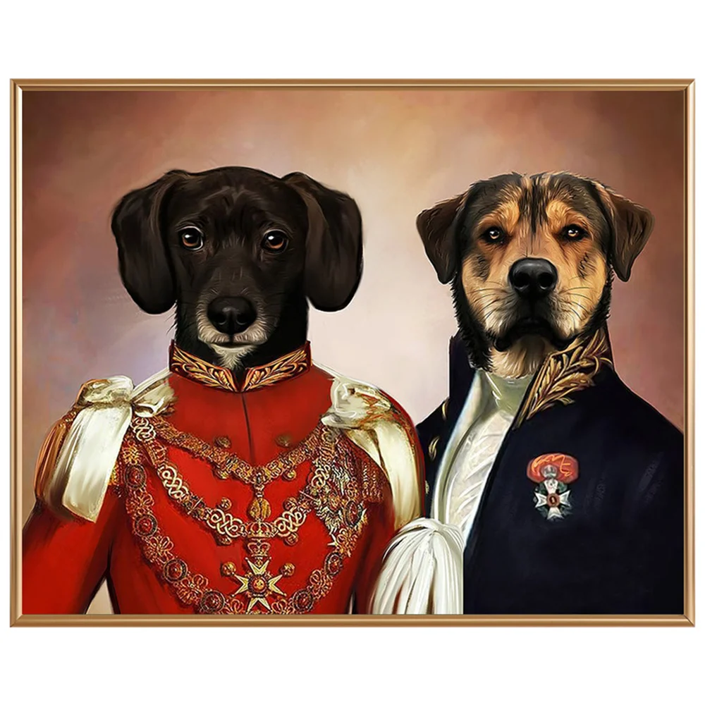 

Double Pet Photo Custom Poster Canvas Painting Personalized Vintage portrait Funny Animals Wall Art Pictures for Gift Decor