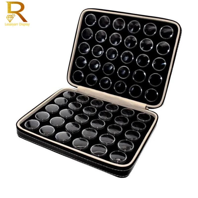 Fine PU Diamond Carry Box Case 60Pcs Round Stone Box Trade Fair Gemstone Exhibition Storage Organizer Display Carry Box