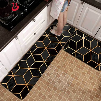 

Bubble Kiss Kitchen Carpet Black Floor Mat Gold Line Decor Rug Nordic Style Home Diamond Pattern Kitchen Mat Home Customize Rugs