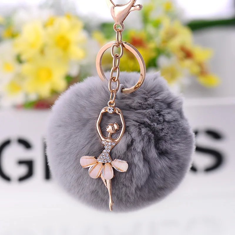 

FREE SHIPPING BY DHL 100pcs/lot 2019 New Cute Ballerina Keychains with Rhinestone Ballet Plush Ball Keyrings for Gifts