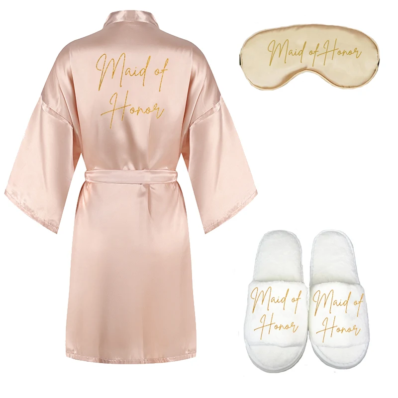Bride Robes 3pc Set Eyemask Slippers