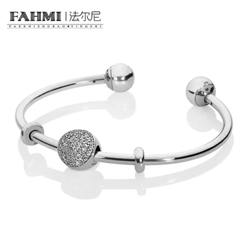 

2020 100% 925 Sterling Silver New 1:1 PAVE OPEN BANGLE GIFT SET Original Women's Trend Personalized Jewelry Winter Recommended