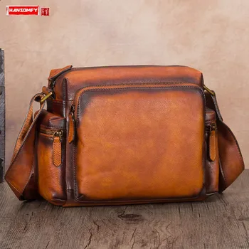 

Vintage Leather Men's Shoulder Messenger Bag Male Large Capacity Crossbody Bags Retro,crossbody Bag Cross Square Slit Pocket
